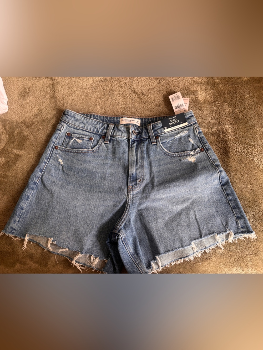 Abercrombie & Fitch Distressed Light Blue Denim Dad Shorts